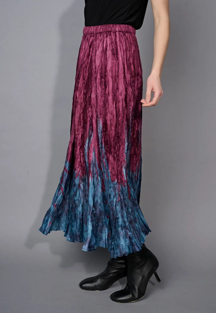 Picadilly Printed Crinkle Maxi Skirt - Bordeaux/Multicolor