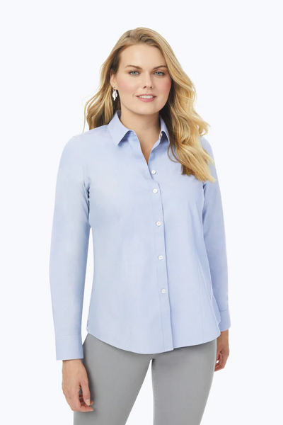 Foxcroft Dianna Plus Size Essential Cotton Pinpoint Non-Iron Shirt - Blue Wave