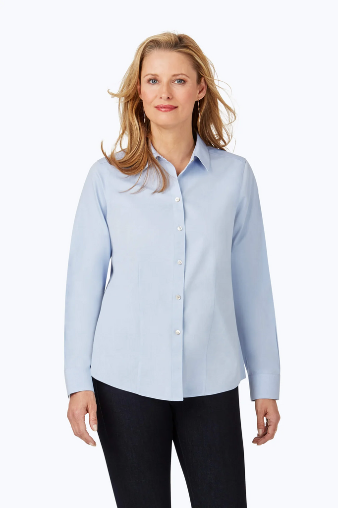 Foxcroft Dianna Essential Cotton Pinpoint Non-Iron Shirt - Blue Wave