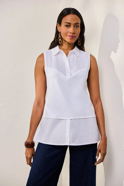 Foxcroft Sasha Knit/Woven Sleeveless Layering Tunic - White