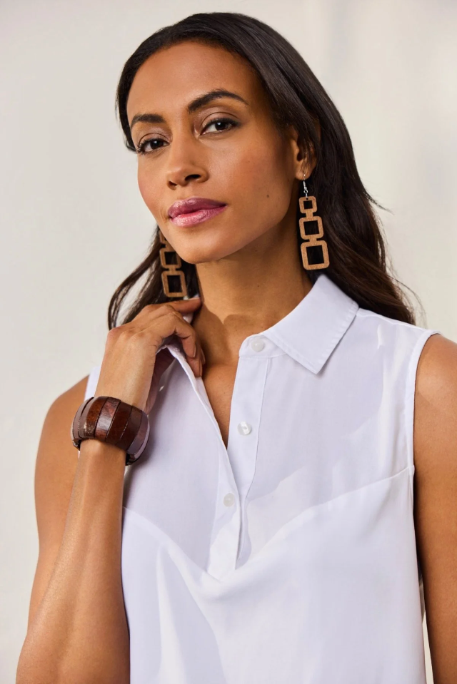 Foxcroft Sasha Knit/Woven Sleeveless Layering Tunic - White