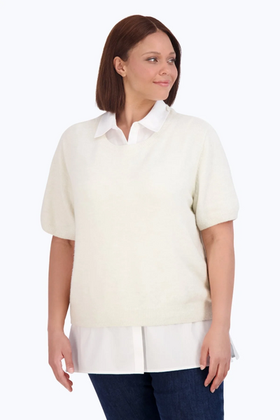 Foxcroft Plus Size Sasha Knit/Woven Sleeveless Layering Tunic - White