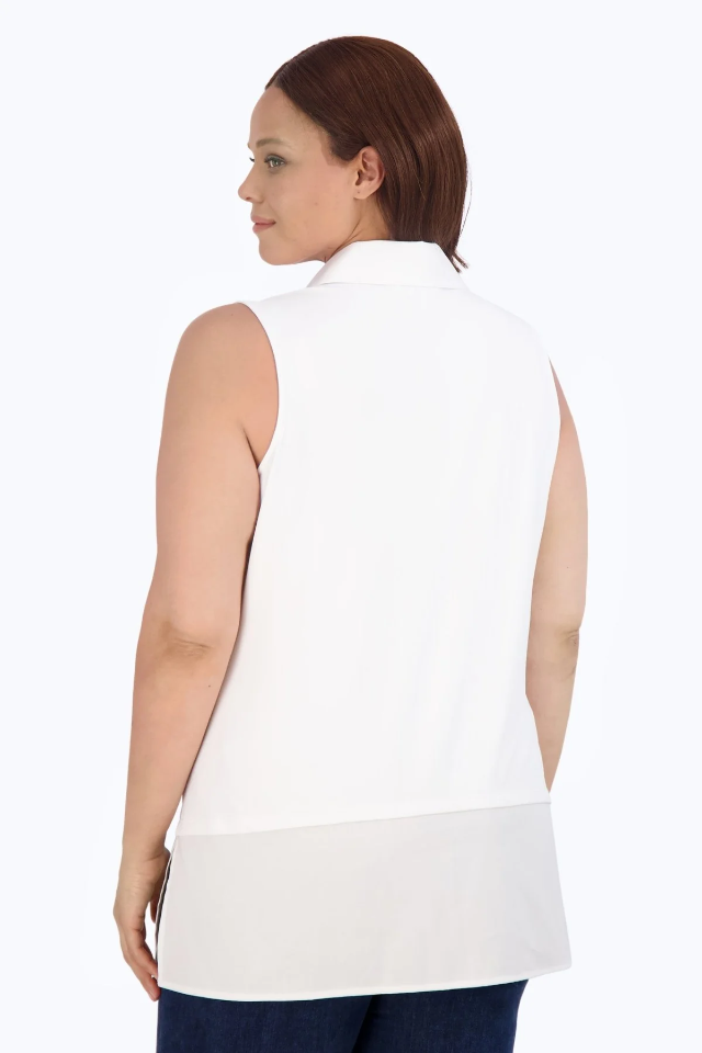 Foxcroft Plus Size Sasha Knit/Woven Sleeveless Layering Tunic - White