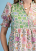 Image of GiGiO Mixed Floral Print Short Sleeve Tiered Midi Dress - Lime Green/Multicolor