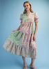Image of GiGiO Mixed Floral Print Short Sleeve Tiered Midi Dress - Lime Green/Multicolor