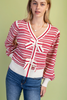 Image of GiGiO Bow Detail Striped V-Neck Sweater - Red