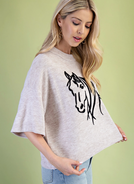 GiGiO Equestrian Graphic Knit Sweater - Oatmeal