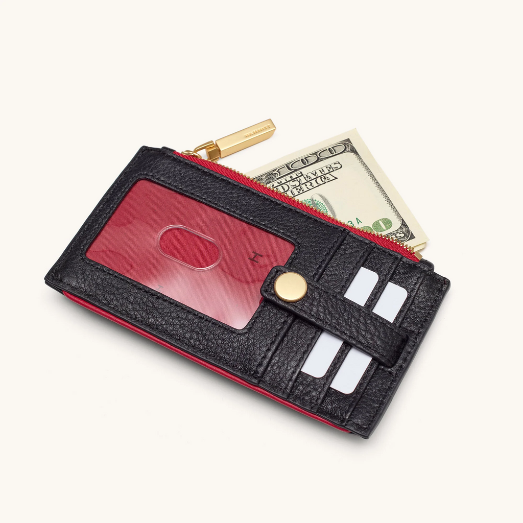 Hammitt 210 West Wallet - Black/Brushed Gold/Red Zip