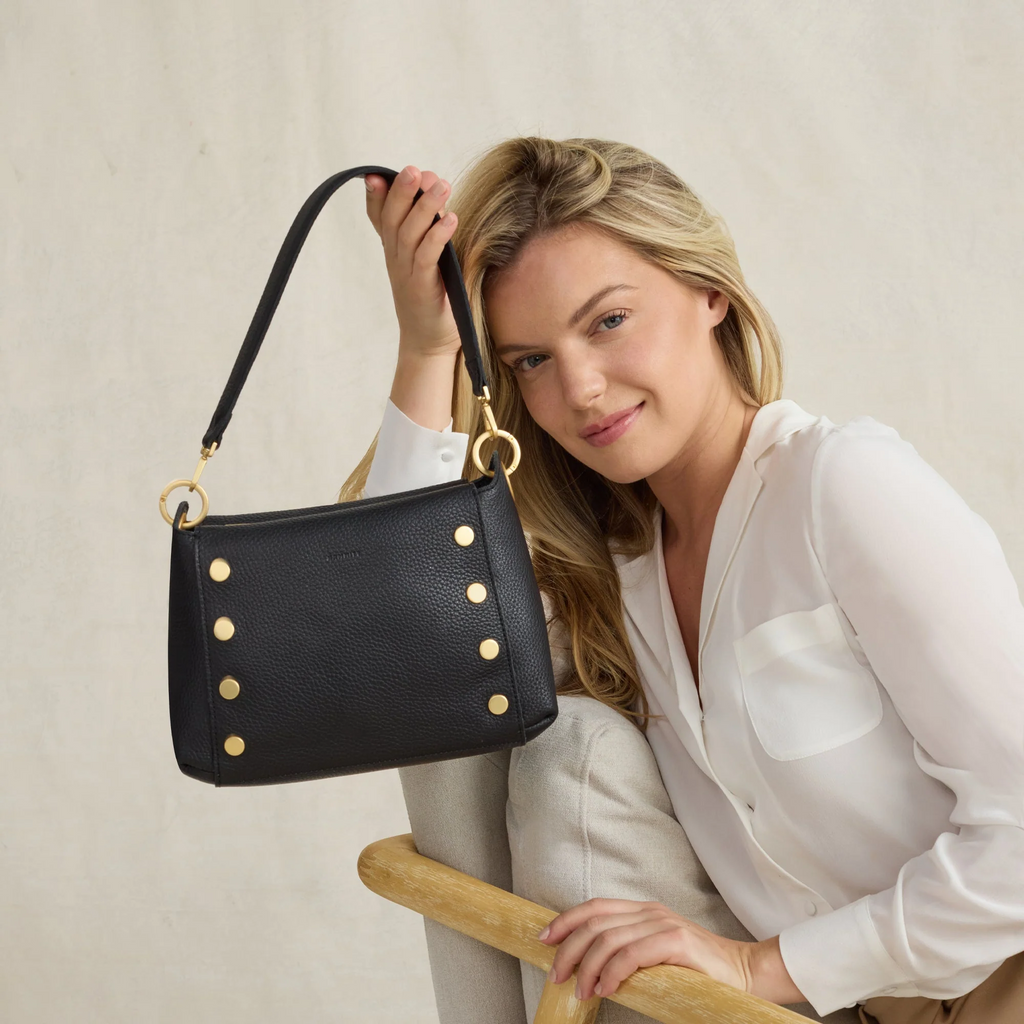 Hammitt Bryant Medium Shoulder Bag - Black/Brushed Gold/Red Zip