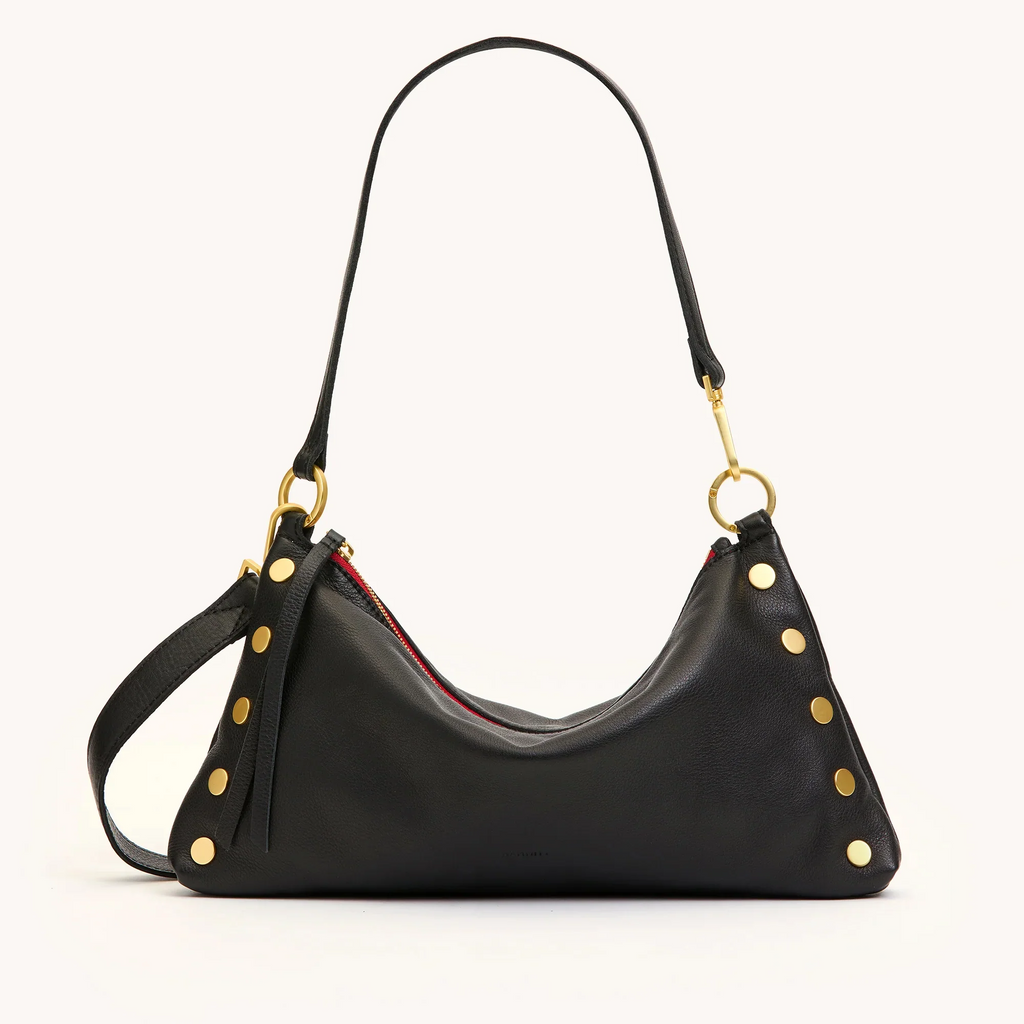 Hammitt Kyle Medium Shoulder Bag - Black/Brushed Gold/Red Zip