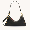 Image of Hammitt Kyle Medium Shoulder Bag - Black/Brushed Gold/Red Zip