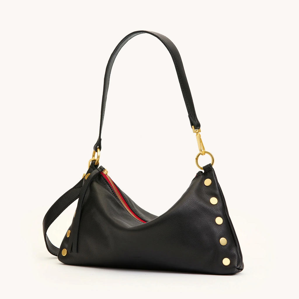 Hammitt Kyle Medium Shoulder Bag - Black/Brushed Gold/Red Zip