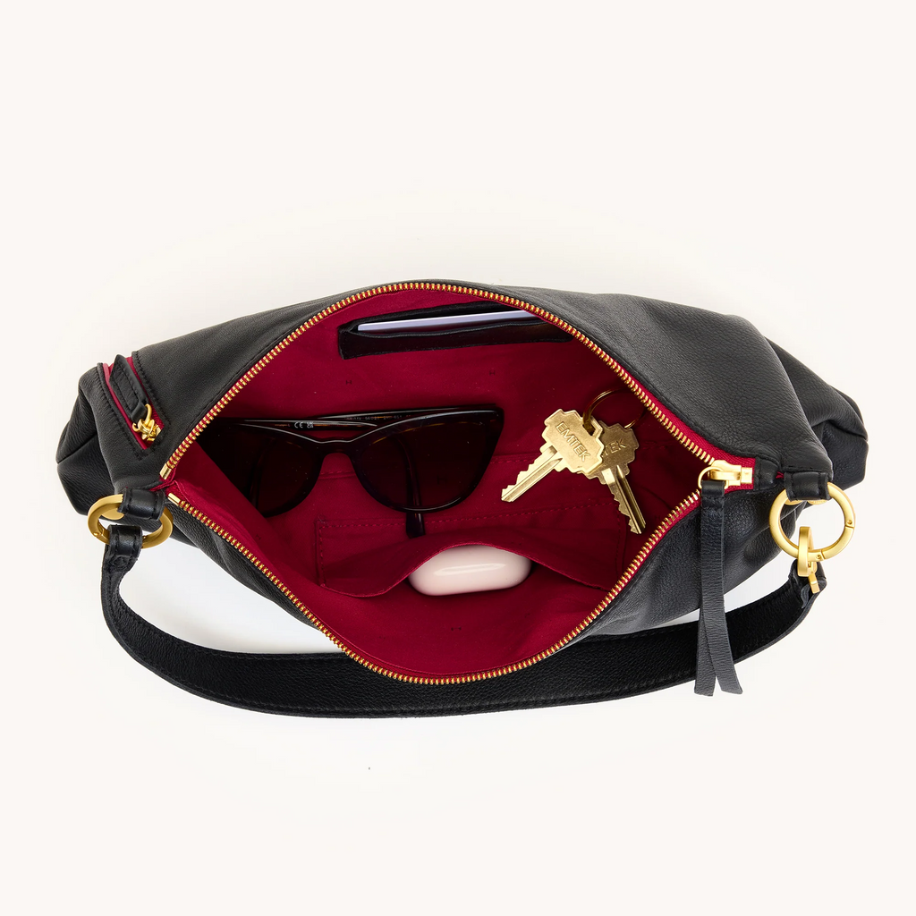 Hammitt Kyle Medium Shoulder Bag - Black/Brushed Gold/Red Zip