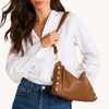 Image of Hammitt Kyle Medium Shoulder Bag - Mahogany/Brushed Gold/Red Zip