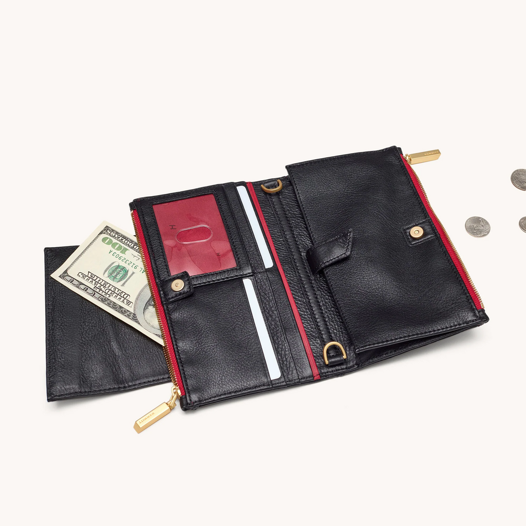 Hammitt Levy Wallet - Black/Brushed Gold/Red Zip