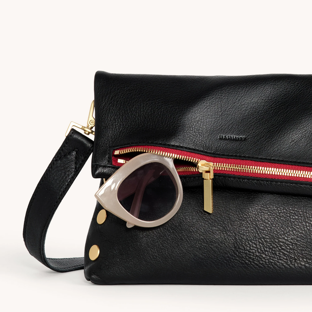 Hammitt VIP Medium Clutch - Black/Brushed Gold/Red Zip
