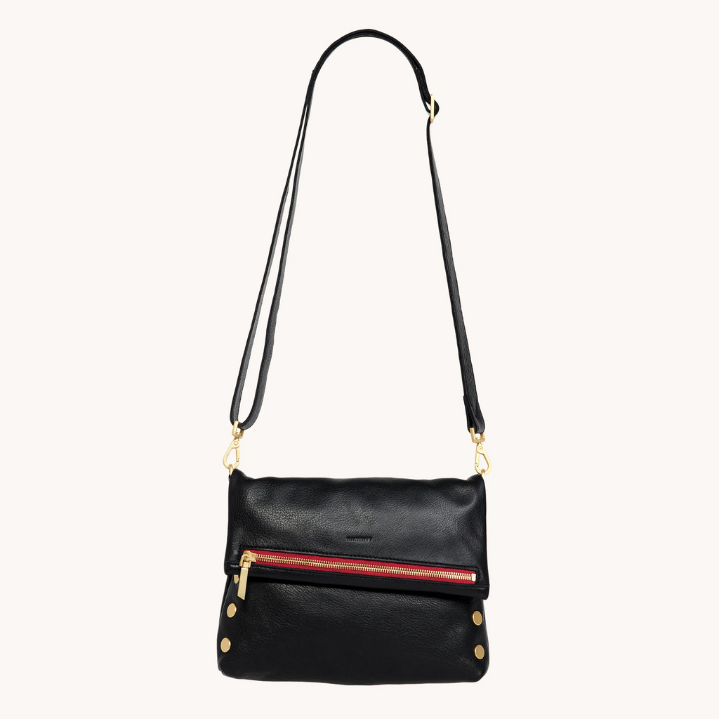 Hammitt VIP Medium Clutch - Black/Brushed Gold/Red Zip