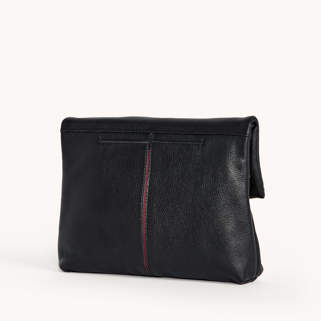 Hammitt VIP Medium Clutch - Black/Brushed Gold/Red Zip
