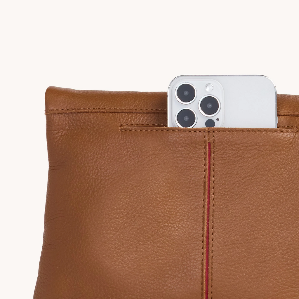 Hammitt VIP Medium Clutch - Mahogany Pebble/Brushed Gold/Red Zip