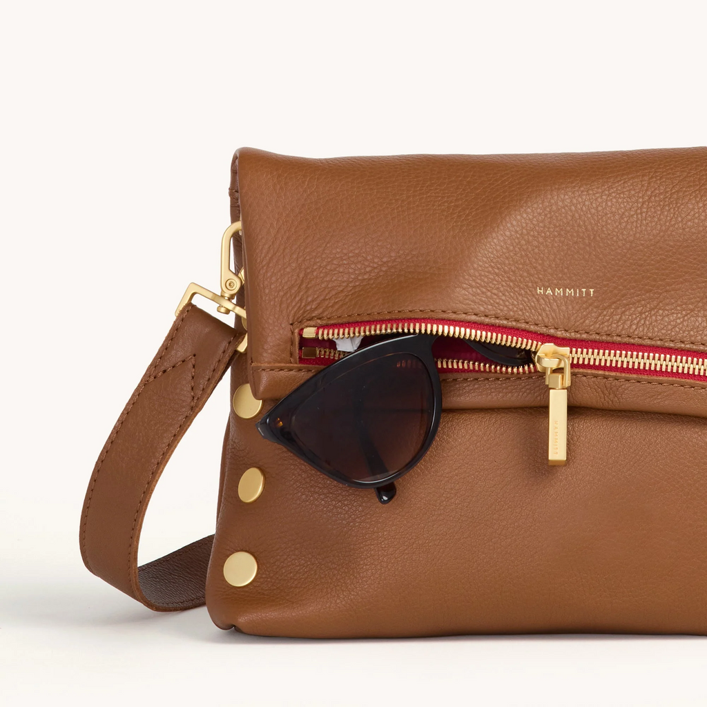 Hammitt VIP Medium Clutch - Mahogany Pebble/Brushed Gold/Red Zip