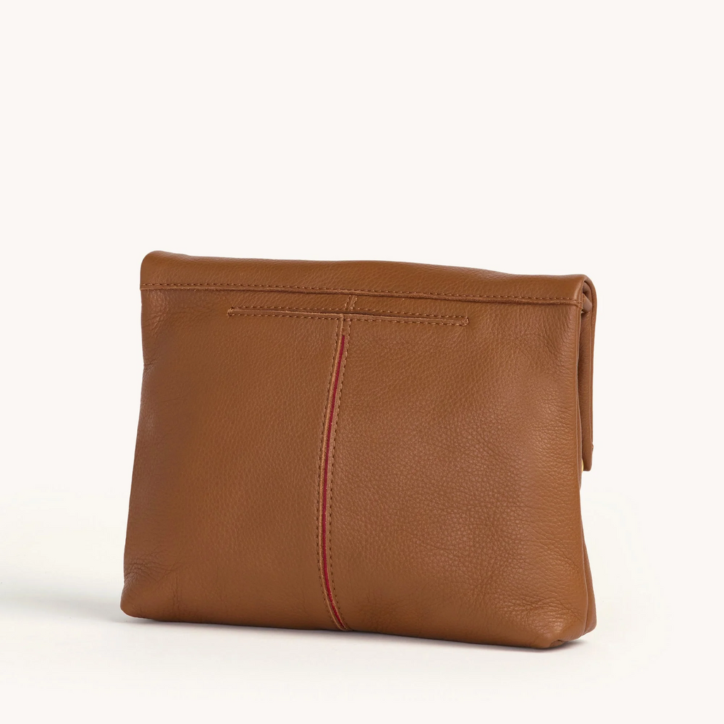Hammitt VIP Medium Clutch - Mahogany Pebble/Brushed Gold/Red Zip