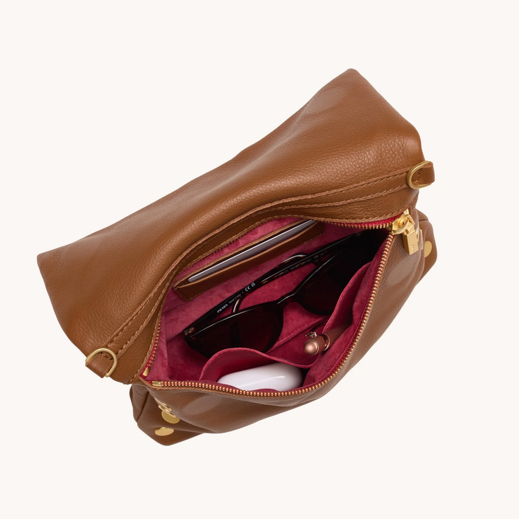 Hammitt VIP Medium Clutch - Mahogany Pebble/Brushed Gold/Red Zip