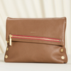 Image of Hammitt VIP Medium Clutch - Mahogany Pebble/Brushed Gold/Red Zip