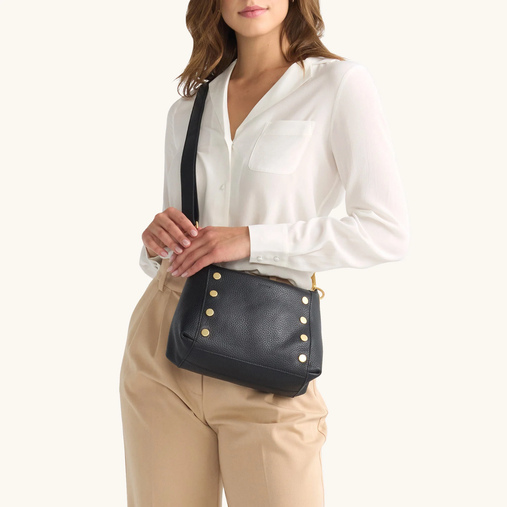 Hammitt Bryant Medium Shoulder Bag - Black/Brushed Gold/Red Zip