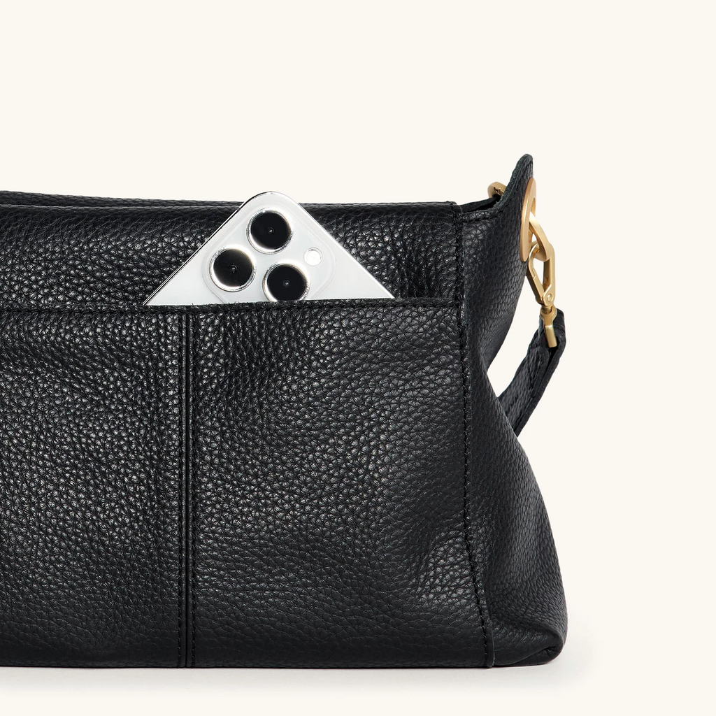 Hammitt Bryant Medium Shoulder Bag - Black/Brushed Gold/Red Zip