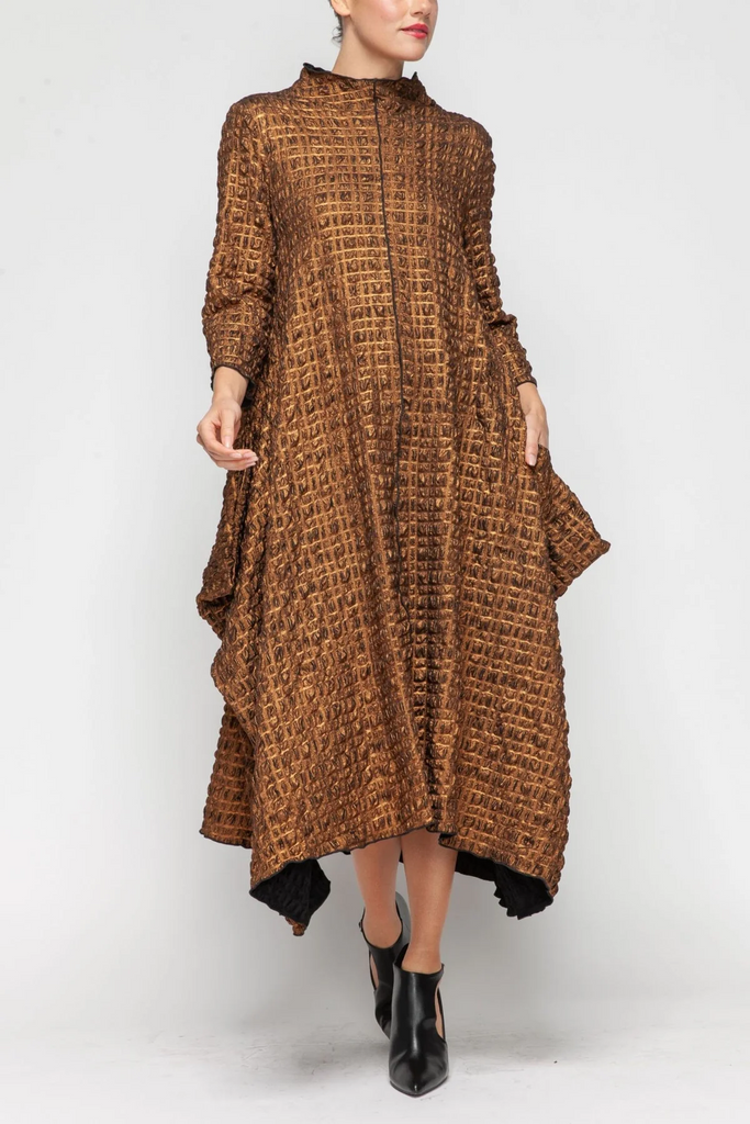 IC Collection 3/4 Sleeve Mock Neck Swing Dress - Copper
