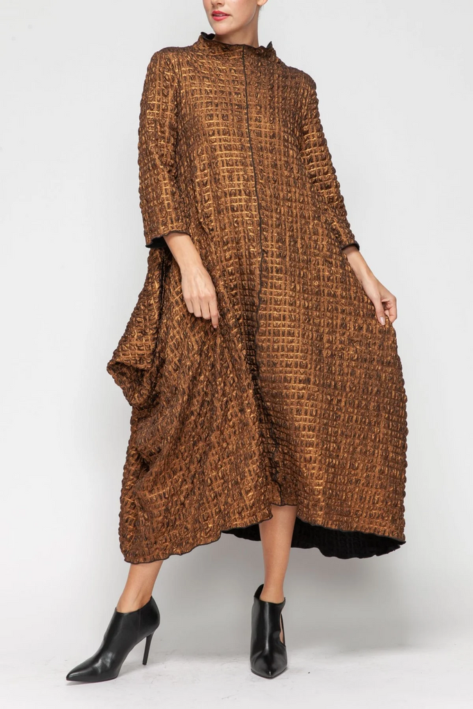 IC Collection 3/4 Sleeve Mock Neck Swing Dress - Copper