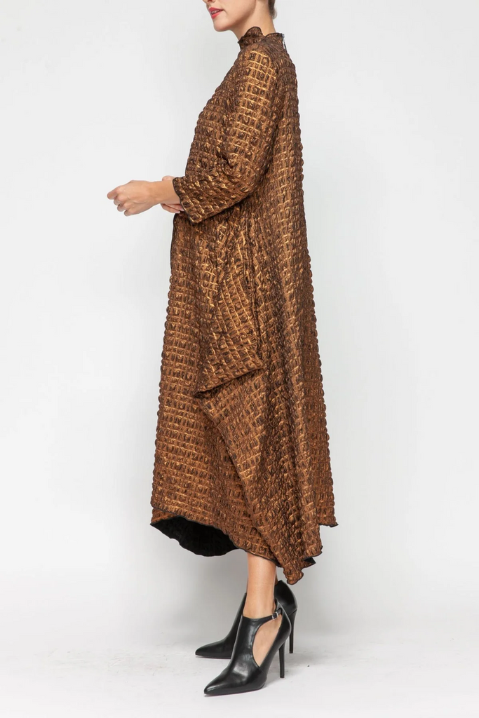 IC Collection 3/4 Sleeve Mock Neck Swing Dress - Copper