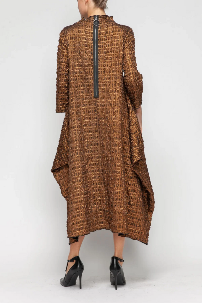 IC Collection 3/4 Sleeve Mock Neck Swing Dress - Copper