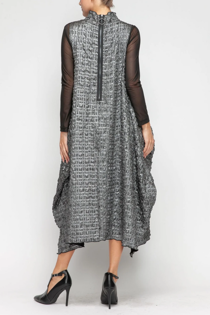 IC Collection Mock Neck Sleeveless Swing Dress - Silver