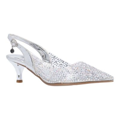 J. Reneé Ferryanne Rhinestone Embellished Vinyl Kitten Heel Slingback - Clear/Silver