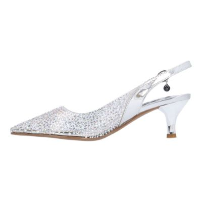 J. Reneé Ferryanne Rhinestone Embellished Vinyl Kitten Heel Slingback - Clear/Silver