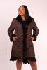 Image of Rippe's Furs Reversible Diamond Sheared Mink Fur Stroller with Long Hair Full Skin Mink Fur Trim - Brown