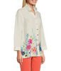 Image of John Mark Floral Border Button Front Linen Blouse - White/Multicolor