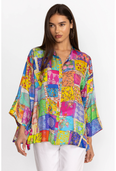 Johnny Was Multee Button Front Silk Blouse - Multicolor