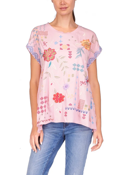 Johnny Was Katie Embroidered Relaxed Top - Taffy Pink