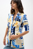 Image of Joseph Ribkoff Silky Knit Tropical Print Fitted Blazer - Vanilla/Multi