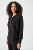 Image of Joseph Ribkoff Button Neck Shawl Collar Dolman Sleeve Sweater - Black
