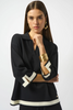 Image of Joseph Ribkoff Sweater Knit Color Block Top - Black/Vanilla