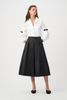 Image of Joseph Ribkoff Flared Stretch Taffeta Skirt with Box Pleats - Black