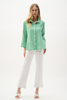 Image of Joseph Ribkoff Woven Stripe Print Button Front Memory Wire Collar Shirt/Jacket - Green/White