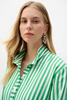 Image of Joseph Ribkoff Woven Stripe Print Button Front Memory Wire Collar Shirt/Jacket - Green/White