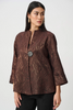 Image of Joseph Ribkoff Woven Jacquard Single Button Front Closure Trapeze Jacket - Brown