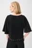 Image of Joseph Ribkoff Silky Knit Trapeze Top with Pearl Trim - Black