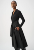 Image of Joseph Ribkoff Mixed Media Tie Front Fit & Flare Dress - Black