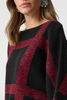Image of Joseph Ribkoff Brushed Viscose Knit Boat Neck Sweater Knit Top - Black/Deep Cherry